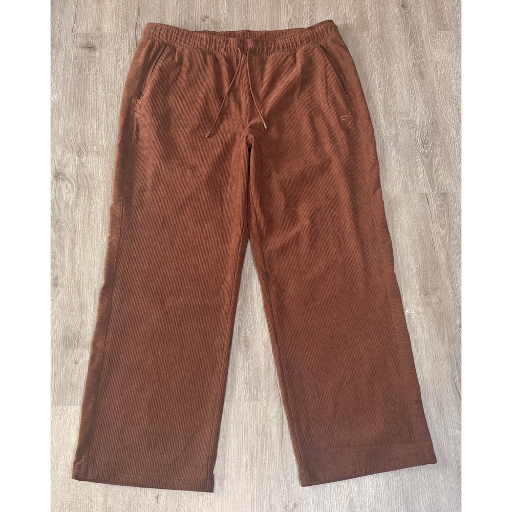 Fabletics Mens XL Baggy Club Cord Wide Leg Lounge Pants Rust Brown Drawstring‎